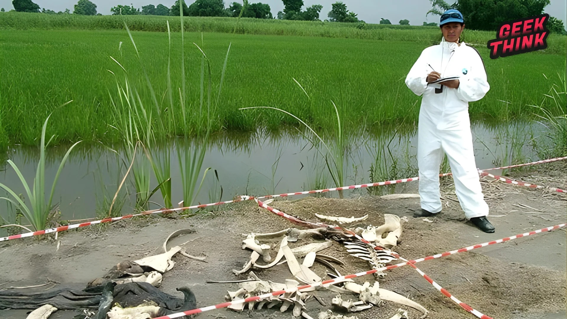 Photo montrant une installation de recherche scientifique spécialisée, également appelée body farm, utilisée pour l'étude médico-légale de la décomposition des corps humains.
